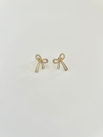 White Bow Stud Earrings